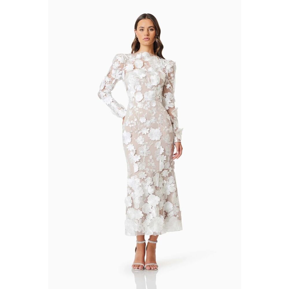 Elliatt White Floral Lace Wedding Dress